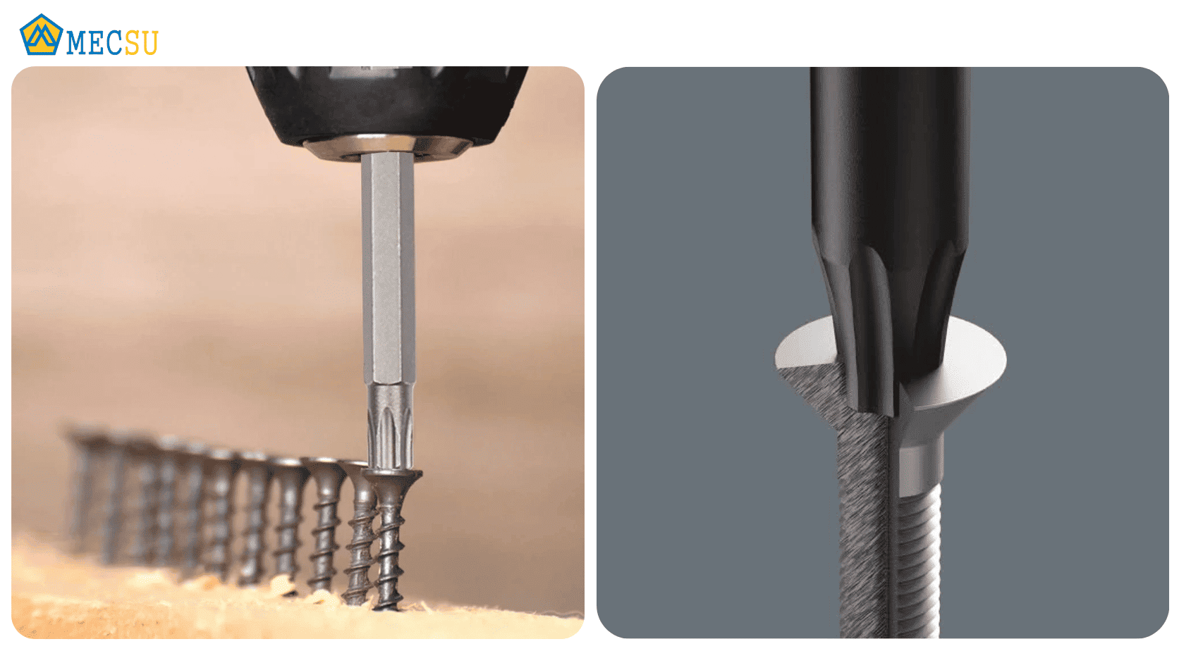 Thao tác siết ốc bằng mũi vít Torx gắn trên máy vặn vít